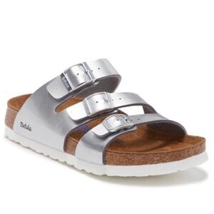 Birkenstock Betula Silver Metallic Leo Soft‎ footbed Triple Strap Sandals 40